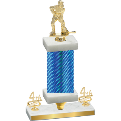 Premium Single Blue Carbon Fiber Fourth Place Hockey Trophy