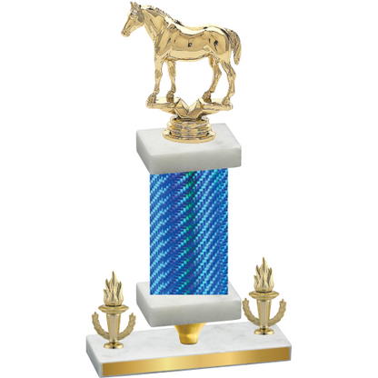 Premium Single Blue Carbon Fiber Victory Horses Trophy