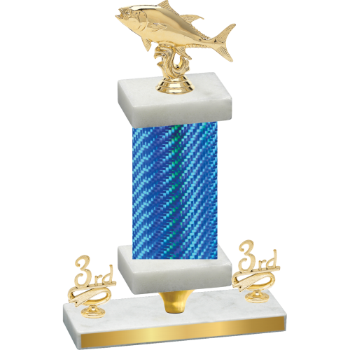 Premium Single Blue Carbon Fiber Third Place Fishing Trophy