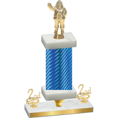 Premium Single Blue Carbon Fiber Second Place Holiday Trophy