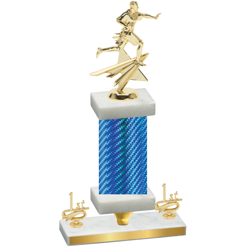 Premium Single Blue Carbon Fiber First Place Flag Football Trophy