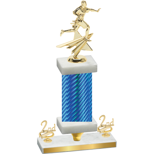 Premium Single Blue Carbon Fiber Second Place Flag Football Trophy
