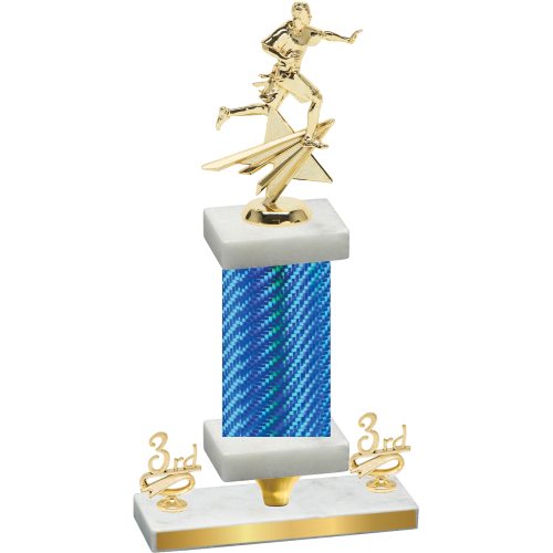 Premium Single Blue Carbon Fiber Third Place Flag Football Trophy