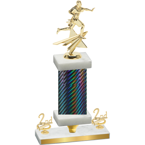 Premium Single Black Carbon Fiber Second Place Flag Football Trophy