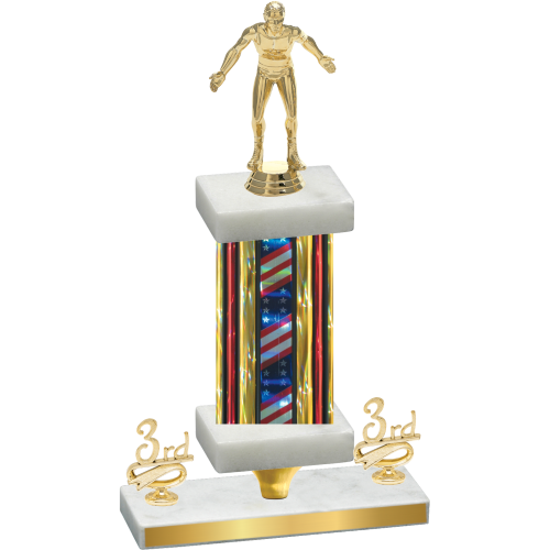 Premium Single Flag USA Third Place Wrestling Trophy