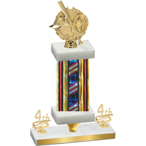 Premium Single Flag USA Fourth Place Baseball Trophy