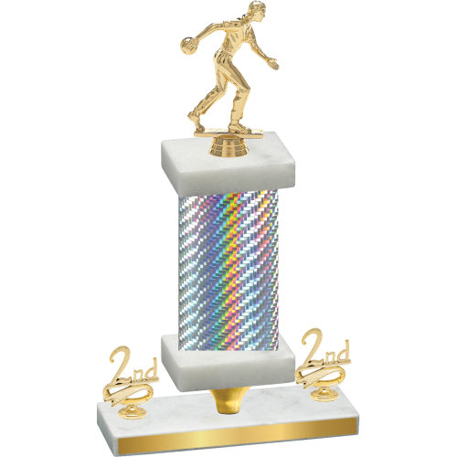 Premium Single Silver Carbon Fiber Second Place Bowling Trophy