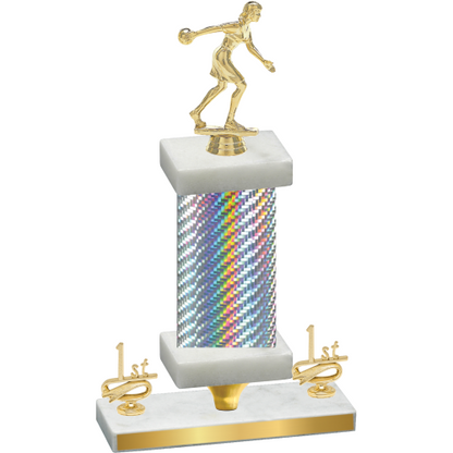 Premium Single Silver Carbon Fiber First Place Bowling Trophy