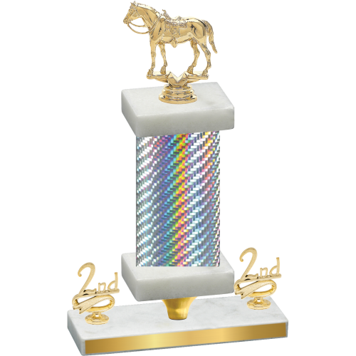 Premium Single Silver Carbon Fiber Second Place Horses Trophy