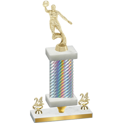 Premium Single Silver Carbon Fiber Year Basketball Trophy