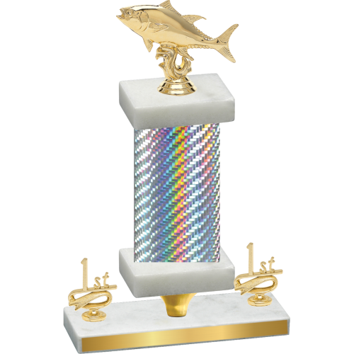 Premium Single Silver Carbon Fiber First Place Fishing Trophy