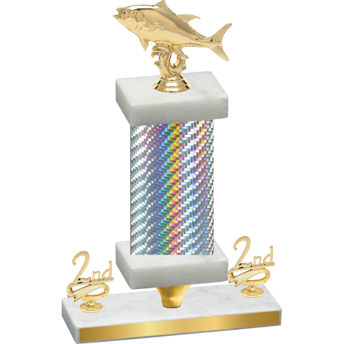 Premium Single Silver Carbon Fiber Second Place Fishing Trophy