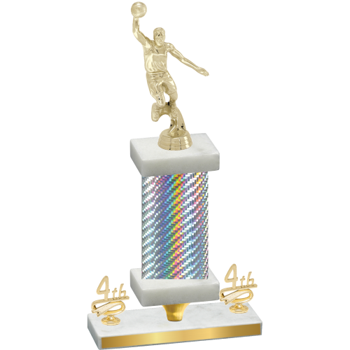 Premium Single Silver Carbon Fiber Fourth Place Basketball Trophy