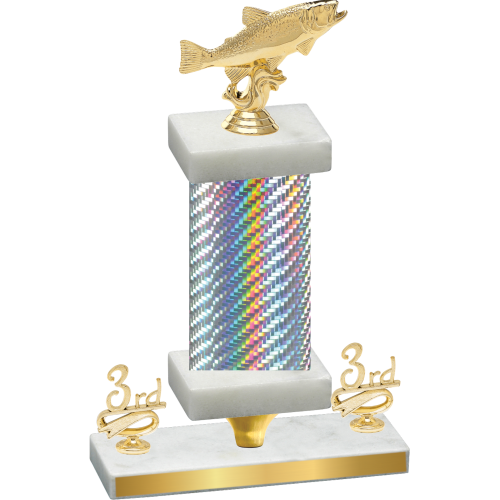 Premium Single Silver Carbon Fiber Third Place Fishing Trophy