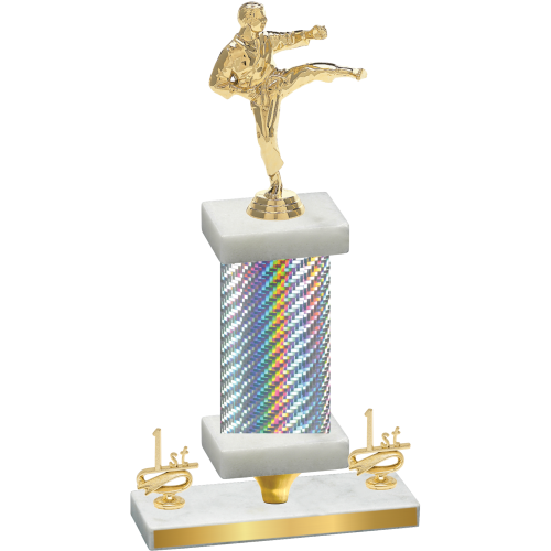 Premium Single Silver Carbon Fiber First Place Karate Trophy