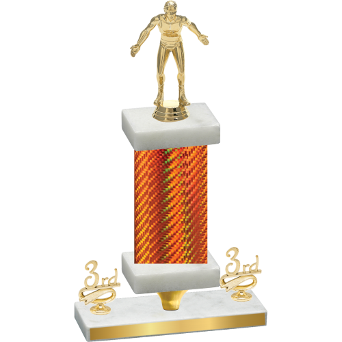 Premium Single Orange Carbon Fiber Third Place Wrestling Trophy