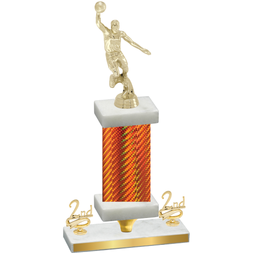 Premium Single Orange Carbon Fiber Second Place Basketball Trophy