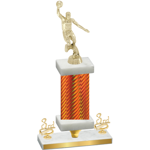 Premium Single Orange Carbon Fiber Third Place Basketball Trophy