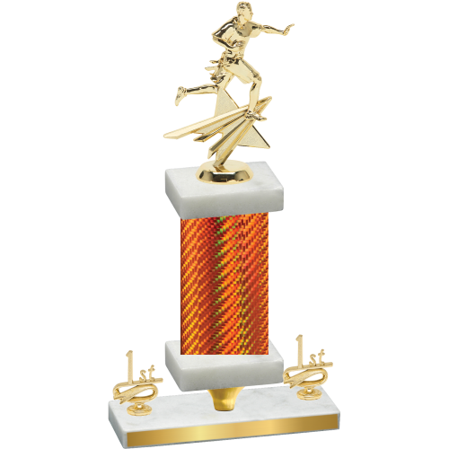 Premium Single Orange Carbon Fiber First Place Flag Football Trophy
