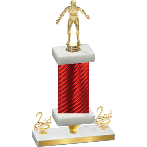 Premium Single Red Carbon Fiber Second Place Wrestling Trophy