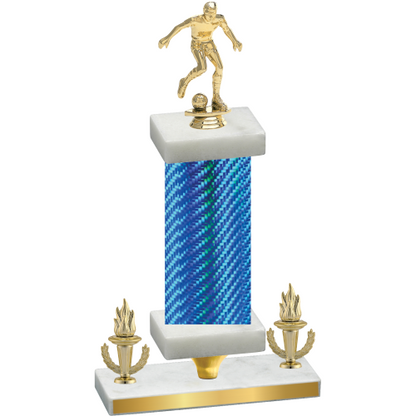 Premium Single Blue Carbon Fiber Victory Soccer Trophy