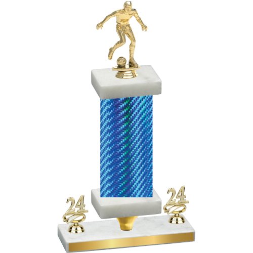 Premium Single Blue Carbon Fiber Year Soccer Trophy