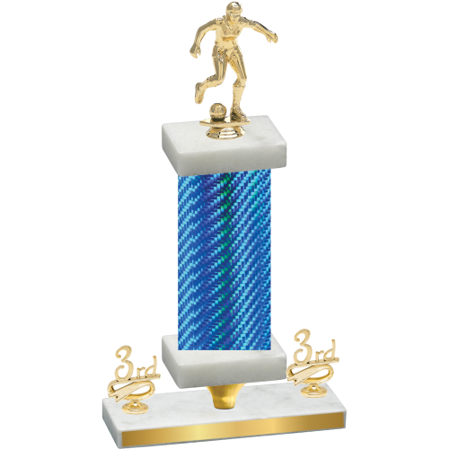 Premium Single Blue Carbon Fiber Third Place Soccer Trophy