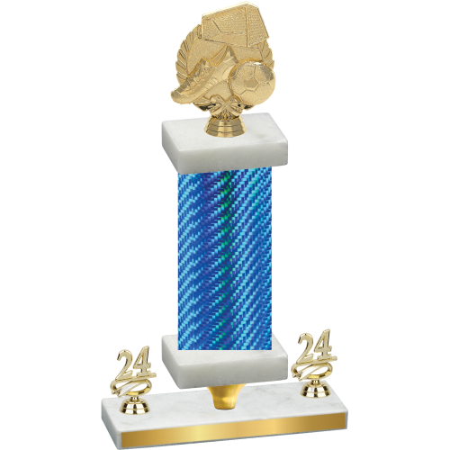 Premium Single Blue Carbon Fiber Year Soccer Trophy