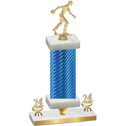 Premium Single Blue Carbon Fiber Year Bowling Trophy