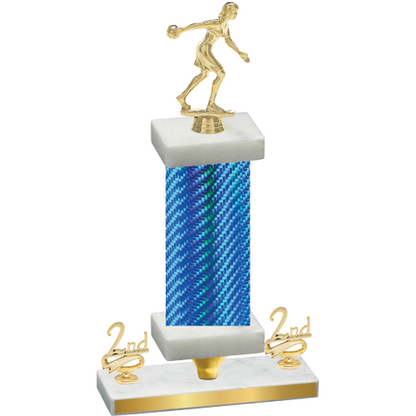 Premium Single Blue Carbon Fiber Second Place Bowling Trophy