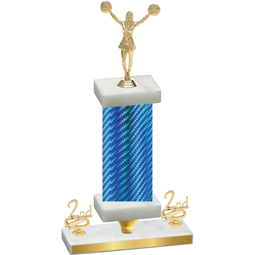Premium Single Blue Carbon Fiber Second Place Cheerleading Trophy