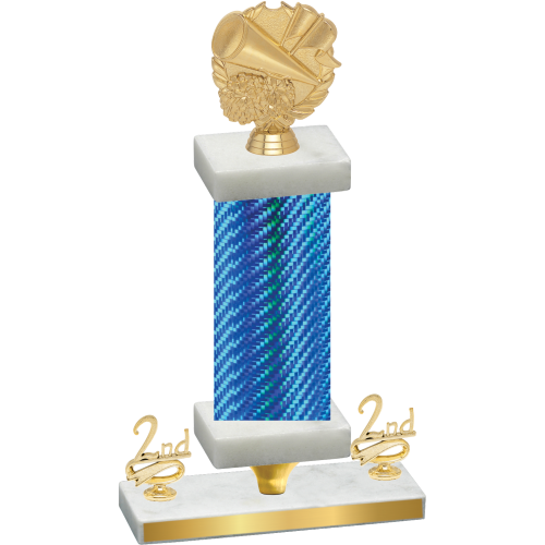 Premium Single Blue Carbon Fiber Second Place Cheerleading Trophy