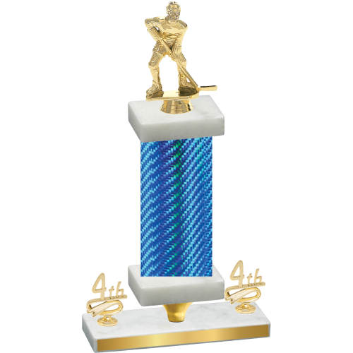 Premium Single Blue Carbon Fiber Fourth Place Hockey Trophy
