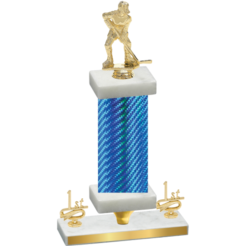 Premium Single Blue Carbon Fiber First Place Hockey Trophy