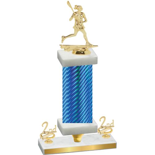 Premium Single Blue Carbon Fiber Second Place Lacrosse Trophy