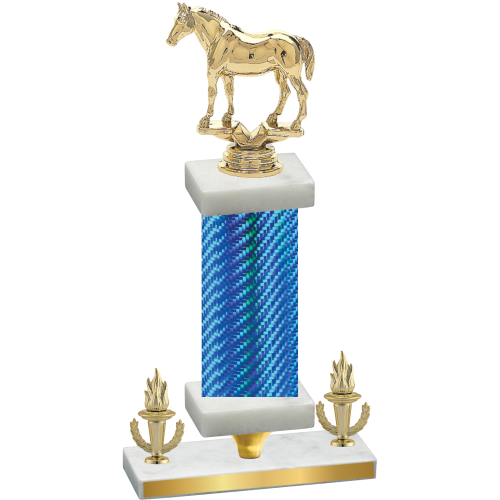 Premium Single Blue Carbon Fiber Victory Horses Trophy