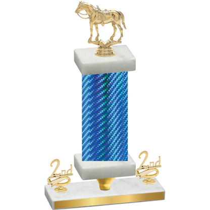 Premium Single Blue Carbon Fiber Second Place Horses Trophy