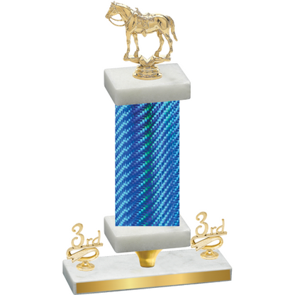 Premium Single Blue Carbon Fiber Third Place Horses Trophy
