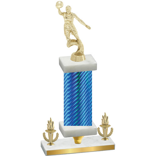 Premium Single Blue Carbon Fiber Victory Basketball Trophy