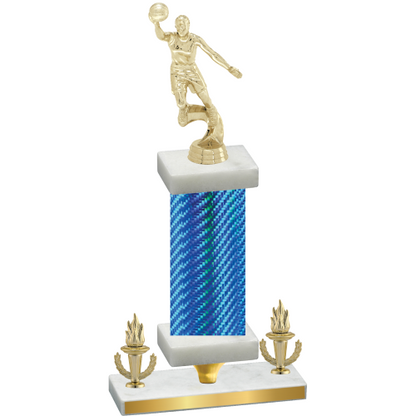 Premium Single Blue Carbon Fiber Victory Basketball Trophy