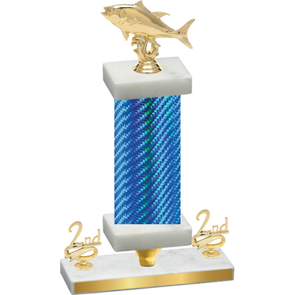 Premium Single Blue Carbon Fiber Second Place Fishing Trophy