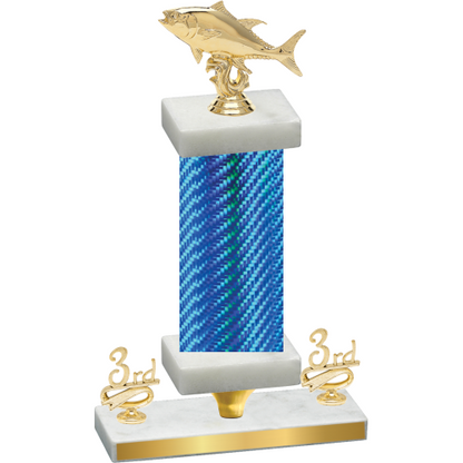 Premium Single Blue Carbon Fiber Third Place Fishing Trophy