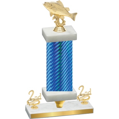 Premium Single Blue Carbon Fiber Second Place Fishing Trophy