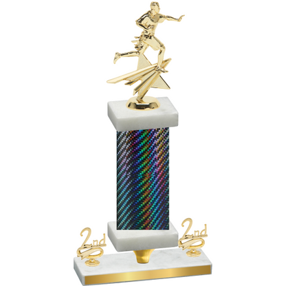 Premium Single Black Carbon Fiber Second Place Flag Football Trophy