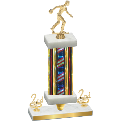 Premium Single Flag USA Second Place Bowling Trophy