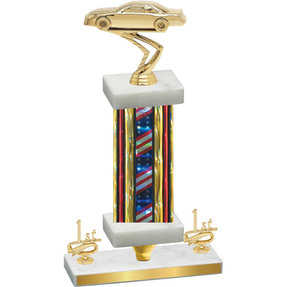 Premium Single Flag USA First Place Cars Trophy