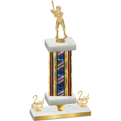 Premium Single Flag USA Second Place Baseball Trophy