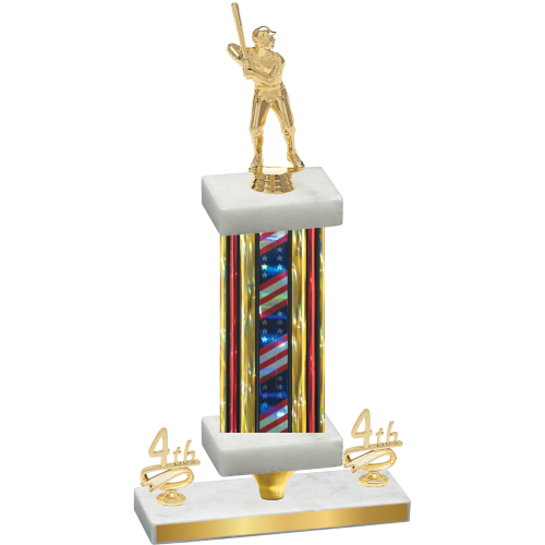 Premium Single Flag USA Fourth Place Baseball Trophy