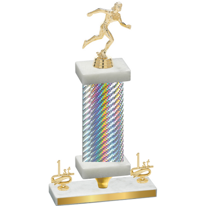 Premium Single Silver Carbon Fiber First Place Running Trophy