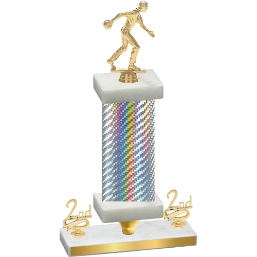 Premium Single Silver Carbon Fiber Second Place Bowling Trophy